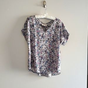 Pink Rose Periwinkle Floral L Sheer Tee